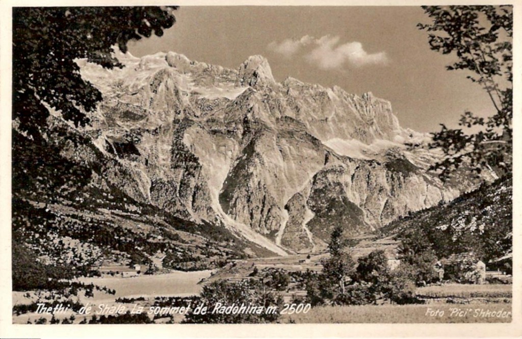 Ansichtskarte aus Shkodra, Mai 1938, Bildseite mit Foto der Radohima bei Theth